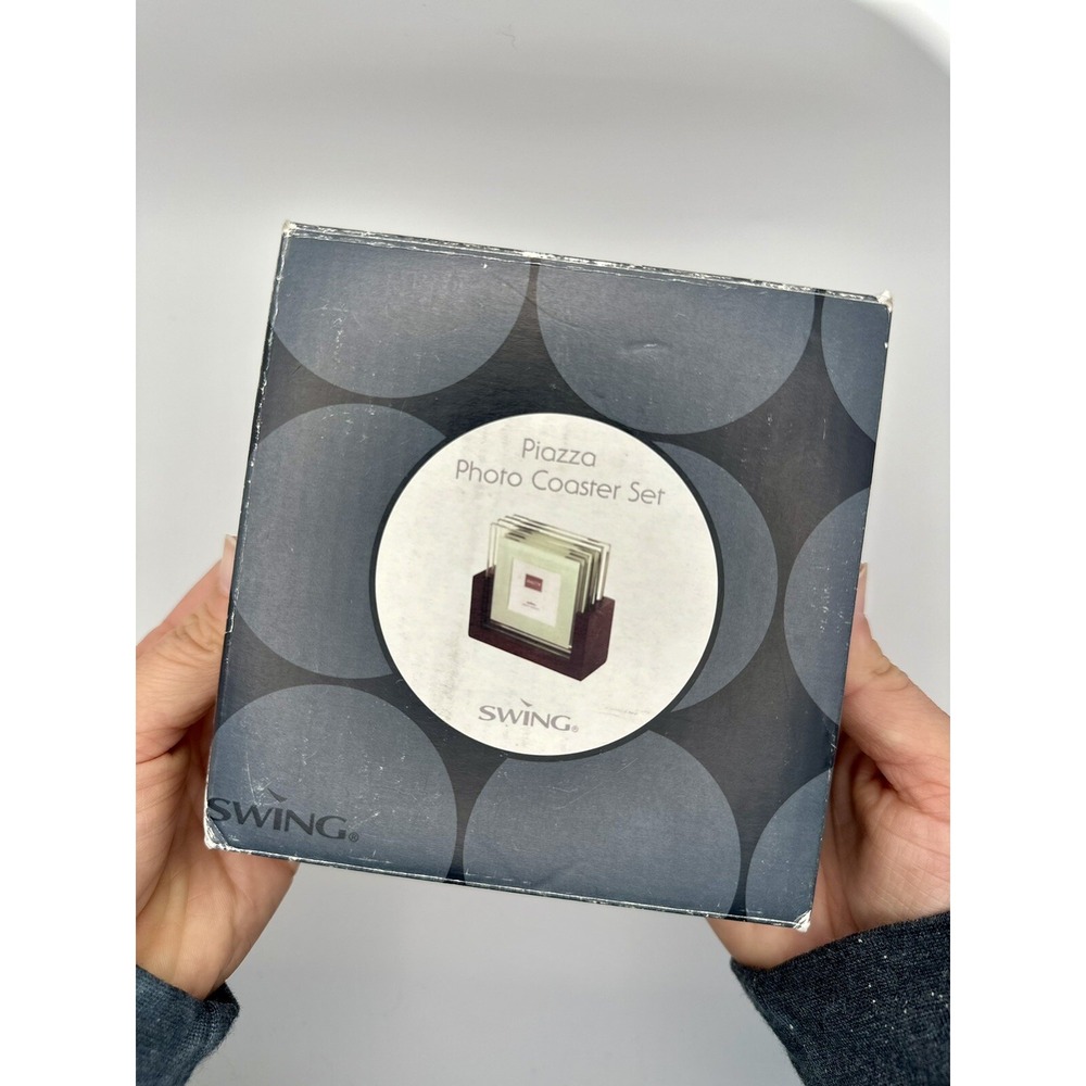 Glass Photo Frame Coasters - Set Of 4 NEW IN BOX 4" Gift Home Decor Quiet Lux - Picture 2 of 8